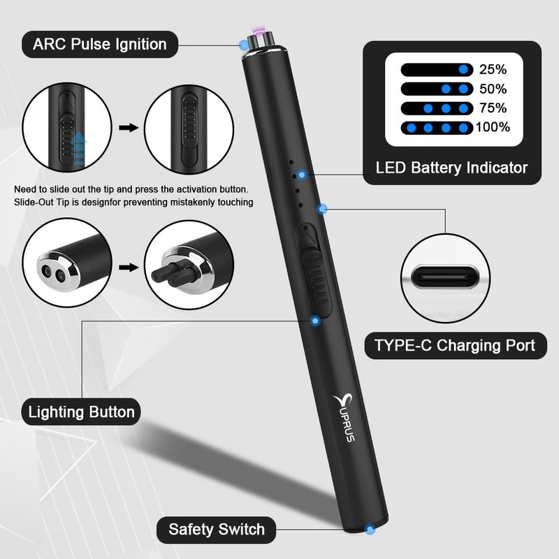 SUPRUS Electric Lighter Arc Windproof Flameless USB Lighter Rechargeable Lighter
