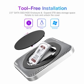 RayCue Mac Mini Hub & Type-C Stand with SSD Casing, Mac Mini Stand, Suitable for 2.5 Inch SATA SSD, USB-C Data Port, Dual USB 3.0/2.0 Port, Micro/SD Card Reader, for Mac Studio, Mac Mini M1 M2