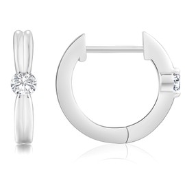 KRKCLIFE Hoop Earrings for Women with Cubic Zirconia, 15mm 925 Sterling Silver Huggie Hoops Earrings, White Gold Plated Hypoallergenic, Line Design Jewelry Gift for Girl Women