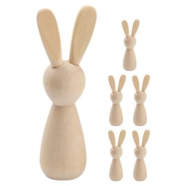 NUOBESTY Wooden Peg Dolls Pack of 6 Unpainted Wooden Peg Dolls DIY Unfinished Wooden Rabbit Figures Mini Rabbit Crafts for Painting Plug-in Game Home Decoration