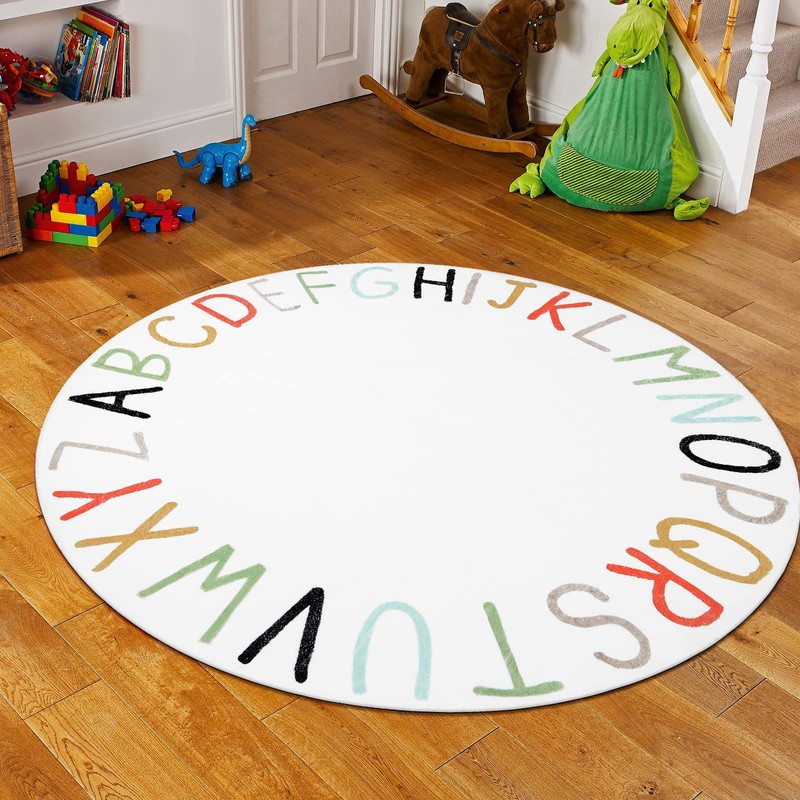Topotdor Rainbow Round Kids Play Rug Alphabet Nursery Area Rug
