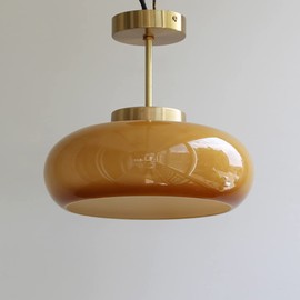 Aeyee Glass Ceiling Light Fixtures, 11" Hallway Ceiling lamp, Round Semi Flush Mount Ceiling Light Amber Brown Finish