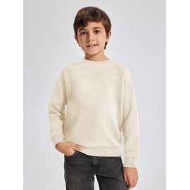 Haloumoning Boys Geometric Texture Sweatshirts Fashion Crewneck Long Sleeve Pullover Shirts 5-14 Years Beige