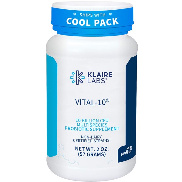 Klaire Labs Vital-10 Probiotic Powder - 5 Billion CFU - 10 Species - Lactobacillus, Bifidobacterium and Streptococcus - Immune & Gut Support Supplement - Hypoallergenic (56 Servings / 56 Grams)
