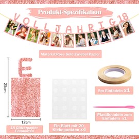 ePicsoa Garland Decoration 18th Birthday Girl, 18 Glitter Cards - Finally Full Year 18, Card 18th Birthday Girl for Photos from 1 to 18 Years, Background for Party (Rose Gold)