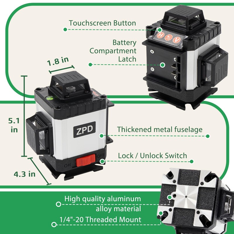 Laser Level, ZPD Laser Level with Tripod, 4 x 360