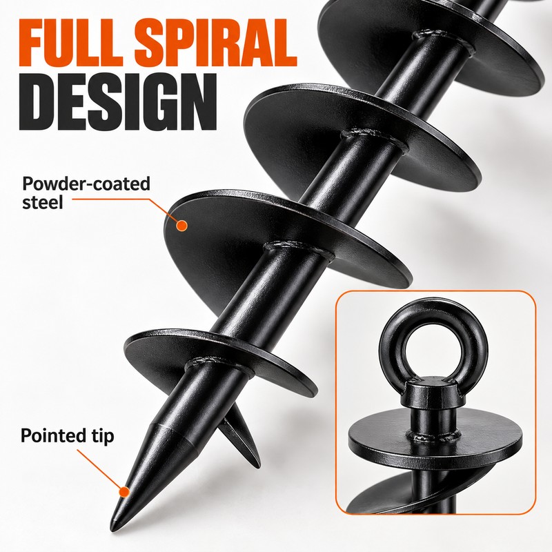 15 Inch Heavy Duty Spiral Ground Anchors, 4 Pack Steel
