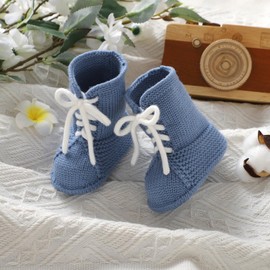 Hadetoto Baby Cowboy Cowgirl Boots Newborn Western Crochet Soft Knit Booties Shoes for Infant Toddler Girls Boys (Denim Blue, Infant, 0 Months, Age Range, US Footwear Size System, 3 Months, Medium)