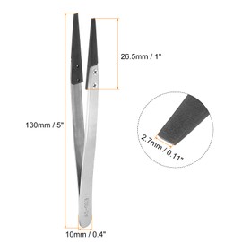 sourcing map Precision Ceramic Tweezer ESD-2A 5.1" Stainless Steel Tweezers Straight Flat Anti-Static Non-Magnetic Heat Resistance Head Industrial Precision Tweezer for Jewelry Electronics