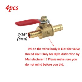 Antrader 4 Pcs Forged Brass Ball Valve Mini Shut Off Switch with 180 Degree Operation Handle, 5/16" Hose Barb x 5/16" Hose Barb, Pipe Tubing Fitting