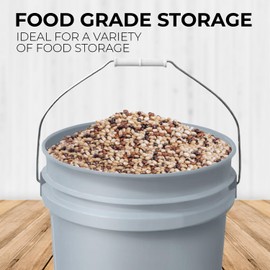 EconoHome 5-Gallon Grey Bucket Pail Container Without Lid | Metal Handles with Plastic Grip for Easy Carrying | Easy Stack and Store | Heavy-Duty Extra Durable | Food Grade | BPA Free - 2 Pack