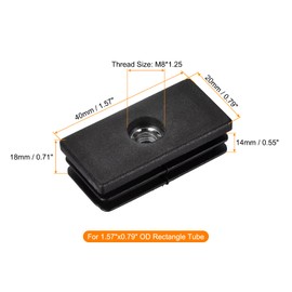 uxcell 16Pcs Black Plastic Rectangle Tube Plugs with M8 Thread, for 1.57"x0.79" OD Rectangle Tube, End Caps Insert Plugs