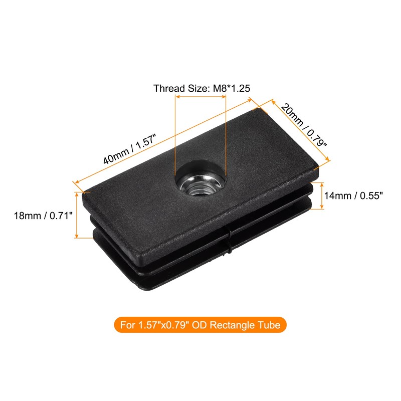 uxcell 16Pcs Black Plastic Rectangle Tube Plugs with M8 Thread,
