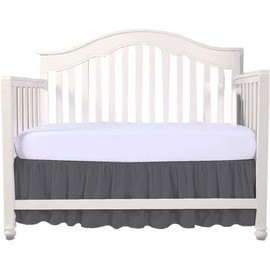 Dark Grey Crib Bed Skirt Split Corner,Dust Ruffle 100% Cotton Nursery Crib Toddler Bedding Skirt for Baby Boys or Girls, 14" Drop