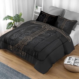 Pamnest Comforter Set Queen Size, Tree Viking Norse Soft 3 Pcs Bedding Set for Kids and Adults, Dragon Medieval Gothic Comforter Set with 2 Pillowcases, for Bedroom Bed Decor