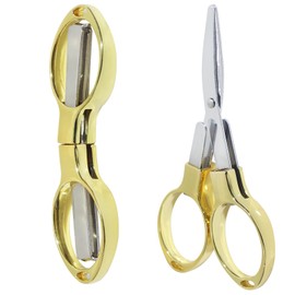 2PCS Folding Scissors, Portable Travel Scissors, Safe Mini Scissors, Stainless Steel Retractable Scissors for Fishing Sewing Home Office(Gold)