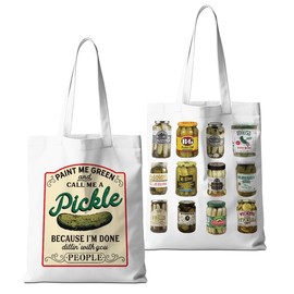 Funny Pickle Tote Bag Aesthetic Weekender Bag Shopping Bags Pickle Stuff Pickle Gifts for Pickle Lovers Women Friends Sister Daughter Reusable Grocery Bags for Shopping Travelling Vacation Christmas