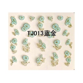Golden Edge Artistic Rose Flowers Nail Art Sticker Tj013 Golden Blue Nail Wraps Art Stickers Manicure Supplies for Women for Home Nails Full Long Lasting Easy Apply and Remove
