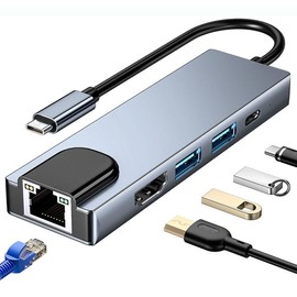 USB C Hub Multiport Adapter 5-in-1, with HDMI, Ethernet Port, USB 3.0/2.0 Port, PD 100W Charging, Compatible with MacBook Pro/Air, Pad Pro, iMac, XPS and More