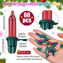 Mudder 60 Count Christmas Replacement Mini Light Bulbs with Base Christmas Tree Incandescent Wire String Lights Replacement Bulbs for Xmas Indoor Outdoor Decoration(Pastel,2.5vx0.1a)