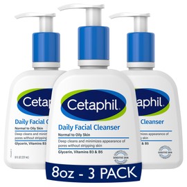 Cetaphil Face Wash, Daily Facial Cleanser for Sensitive, Combination to Oily Skin, 8 oz 3 Pack, Gentle Foaming, Soap Free, Hypoallergenic