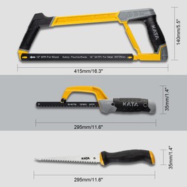 KATA Hacksaw Frame Set, 10'' Mini Hacksaw and Drywall Saw/Jab Saw, Including 4pc Extra Flexible Bi-Metal HSS Blades, Handsaw for Metal, Wood, PVC Pipes