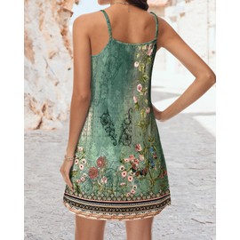 RIROW Womens Summer Dresses Boho Casual Sundresses Spaghetti Strap Ladies Vacation Dresses Flowy Beach Midi Dress with Pocket XL Vintage Floral Vine