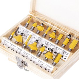 Milling Cutter Set for Router 15 Pieces, Wood Milling Bits for 8 mm Shank, Wood Cutter Set Woodworking Tools for Beginners, Industrial Quality Wood Cutters, Includes Wooden Box for Storage