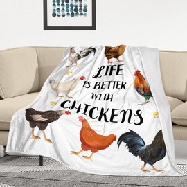 Cute Chicken Printed Blanket Soft Fuzzy Flannel Plush Throw Blanket for Couch,Sofa and Bed Decorative Blankets Funny Colorful Rooster Swaddle Baby Kids Blanket All Season 60"x50"