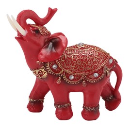 CHEOTIME Elephant Statue, Wealth Lucky Feng Shui Elephant Figurine Home Decor for House Warming Present TV Cabinet Entryway Decoration Red (L)