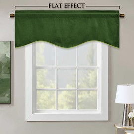 StangH Moss Green Valance for Window Christmas Home Decoration Privacy Scalloped Tier Short Curtains for Kitchen Half Window Bay Dining Room Office, W52 x L18, 1 Panel