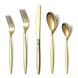 HOMQUEN Gold Silverware Set 20 Pieces, Stainless Steel Golden Flatware Set, Titanium Plating Gold Cutlery Set, Gold Utensil Sets Service Set for 4 (Shiny Gold)