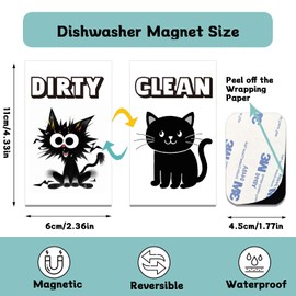 2Pcs Funny Dishwasher Magnet Clean Dirty Sign Cute Black Cat Cartoon Dishwasher Magnets Double Sided Clean Dirty Magnetic Stickers for Washing Machine with 2 Adhesive Metal Plates