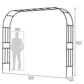 7.9FT Metal Garden Arch Trellis, Black Arbor for Climbing Plants, Wedding Ceremony Archway, Decorative Outdoor Trellis for Lawn, Patio, and Backyard - Size: 126 inch（320cm）L