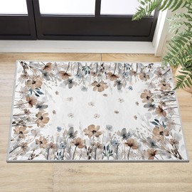 Artoid Mode Brown Poppy Leaves Spring Area Rug, Summer Home Decor Low-Profile Washable Door Mat for Entryway Bedroom Living Room Laundry Room Indoor 2x3 Feet