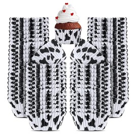 WANGBINGFF Cow Print Cup Cakes Wrappers, 300Pcs White, Black Paper Baking Cups, Disposable, Special Occasions: Wedding, Baby Shower, Bridal Shower, Birthday, Christmas