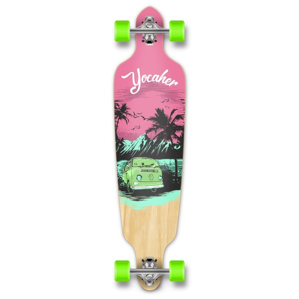 Yocaher Drop Through Longboard Skateboard 41" x 9.5" Long Board Cruiser for Cruising, Carving, Free-Style, and Downhill, for Adults, Teenagers, Kids and All Level longboards Riders - Pink N' Mint