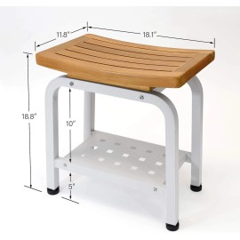 Anthology Spa Bali Shower Bench Teak & Aluminum Bath Stool Chair Side Table Light Grey