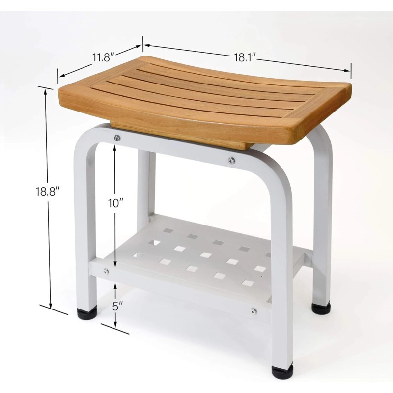 Anthology Spa Bali Shower Bench Teak & Aluminum Bath Stool