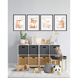 Klasse Set of 4 Pictures Forest Animals Decorative Pictures 2 Bear Fox Deer Rabbit Nursery Baby Room Girls and Boys Picture Set Poster DIN A4 Decoration Forest Animals (without Frame)