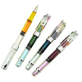 Lanxivi Yongsheng 3008 Piston Fountain Pen EF Extra Fine Nib,Transparent SilverTrim 4 Colors Set