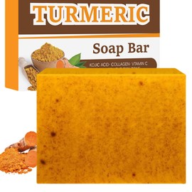 Turmeric Soap&Turmeric Kojic Acid Soap Bar for Body & Face-Natural Lemon Turmeric & Kojic Acid Soap with Collagen, Vitamin C, Dark Spot Remover for Even Skin Tone, Acne, Dark Spots, Smooth Skin (100g)