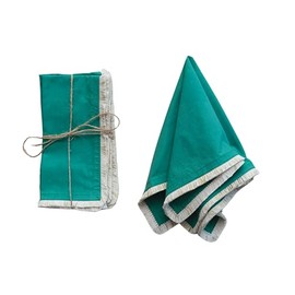 Creative Co-Op Elegant Embroidered Fringe Cotton Napkins, Green and Cream