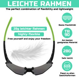Sunshinestar Schnelle Brille Grün, Fahrradbrille Herren Damen, Sonnenbrille UV400 Schutz, Winddicht Anti-Beschlag, Für Sportbrille Radfahren MTB Rennrad Ski Laufen Angeln Golf Rave,Outdoor-Aktivitäten