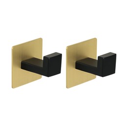 Mooche Pack of 2 304 Stainless Steel Coat Hooks, 5.5 cm Coat Hooks, Wall Double Hooks, Towel Hooks, 2 Mounting Options - Glue or Drilled, Gold-Black