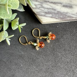 Lamora Jewelry Fall Earrings Pumpkin Oranges Crystal Gold Lever Back Thanksgiving Jewelry Gift