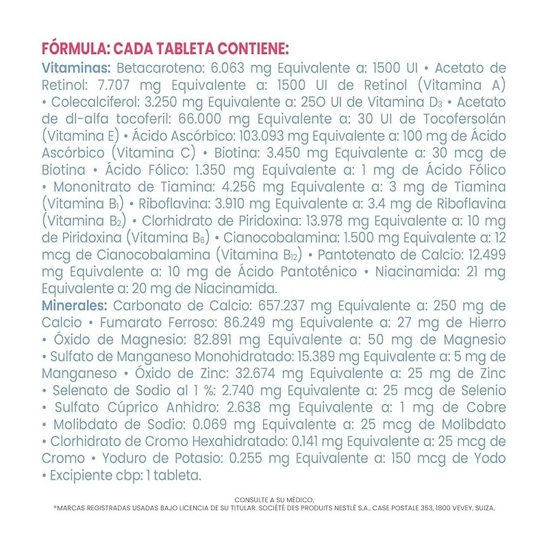 Tabletas Materna Vitaminas Minerales Tableta Sabor