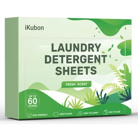iKubon Laundry Detergent Sheets, No Plastic, Hypoallergenic Laundry sheets, Eco-Strip Liquidless Laundry Detergent for Travel Home Dorm- Up to 60 Loads, 30 Sheets - Fresh Scent