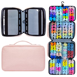 Baby Girl Hair Accessories Storage Bag,Hanging Hair Accessories Organizer for Girls, Multi Pocket Hair Bow Organizer for Girls, Baby Hair Accessories Organizer for Travel.(Pink)