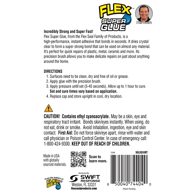 Flex Super Glue Liquid, 10 Gram Brush-On Bottle, 10-Pack, Clear,